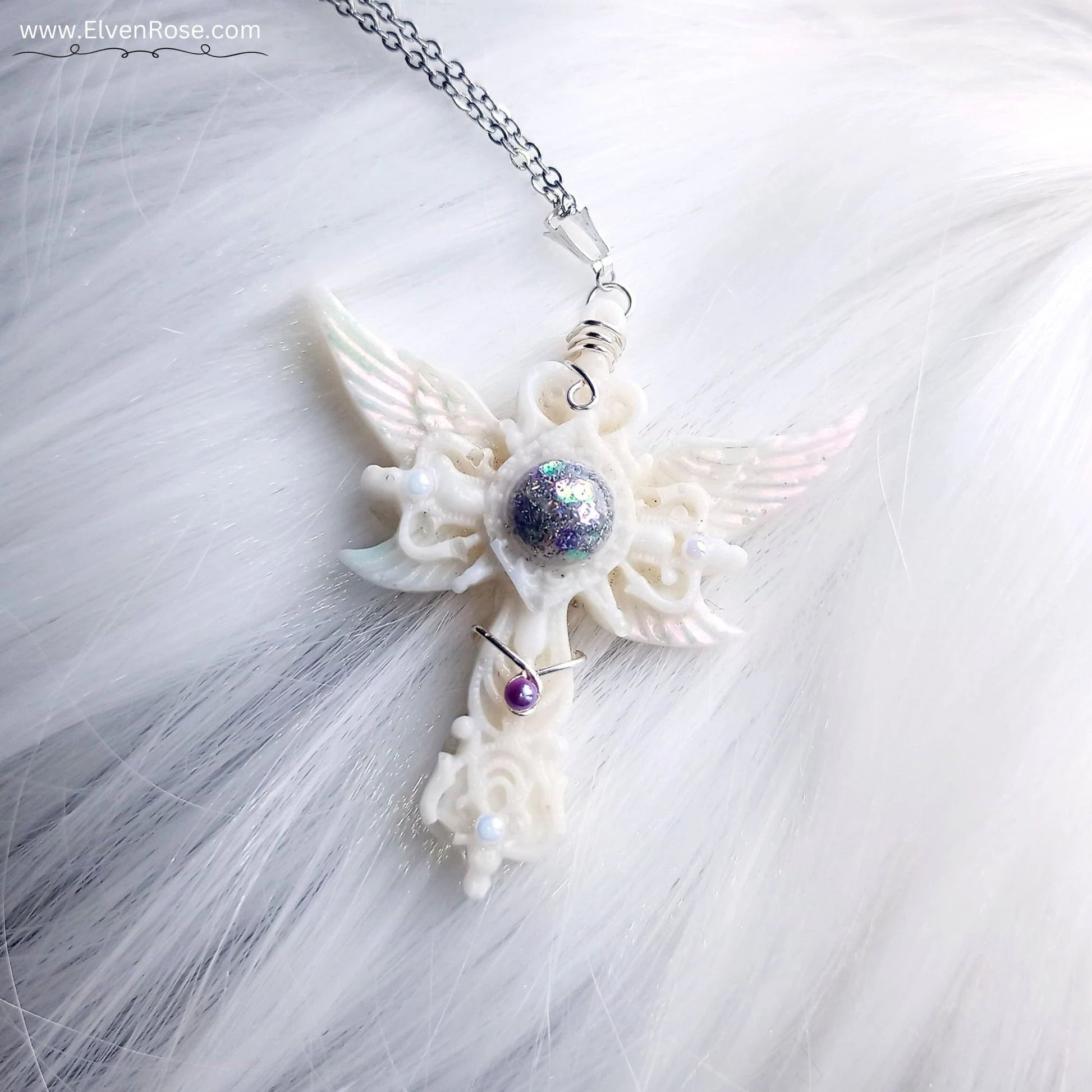 "Winter Angel" Fantasy Resin Pendant - Elven Rose