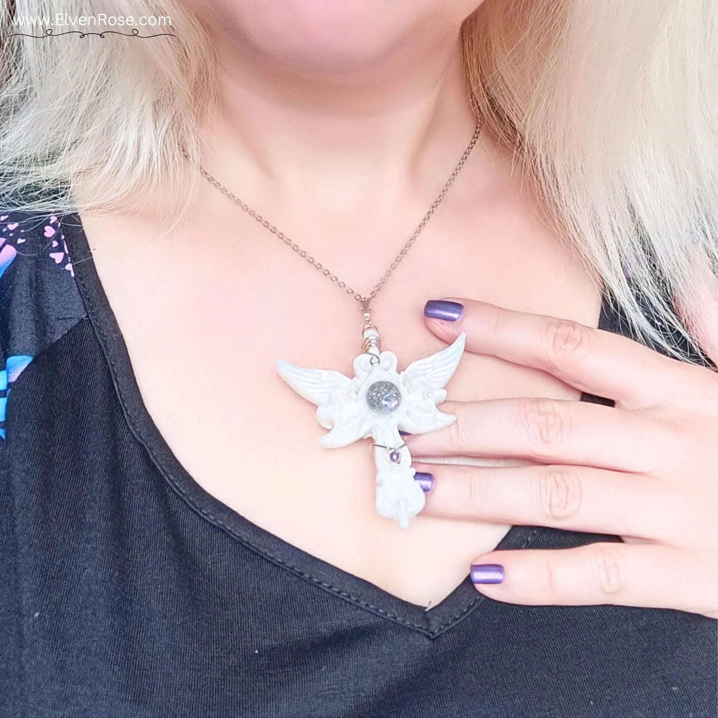 "Winter Angel" Fantasy Resin Pendant - Elven Rose