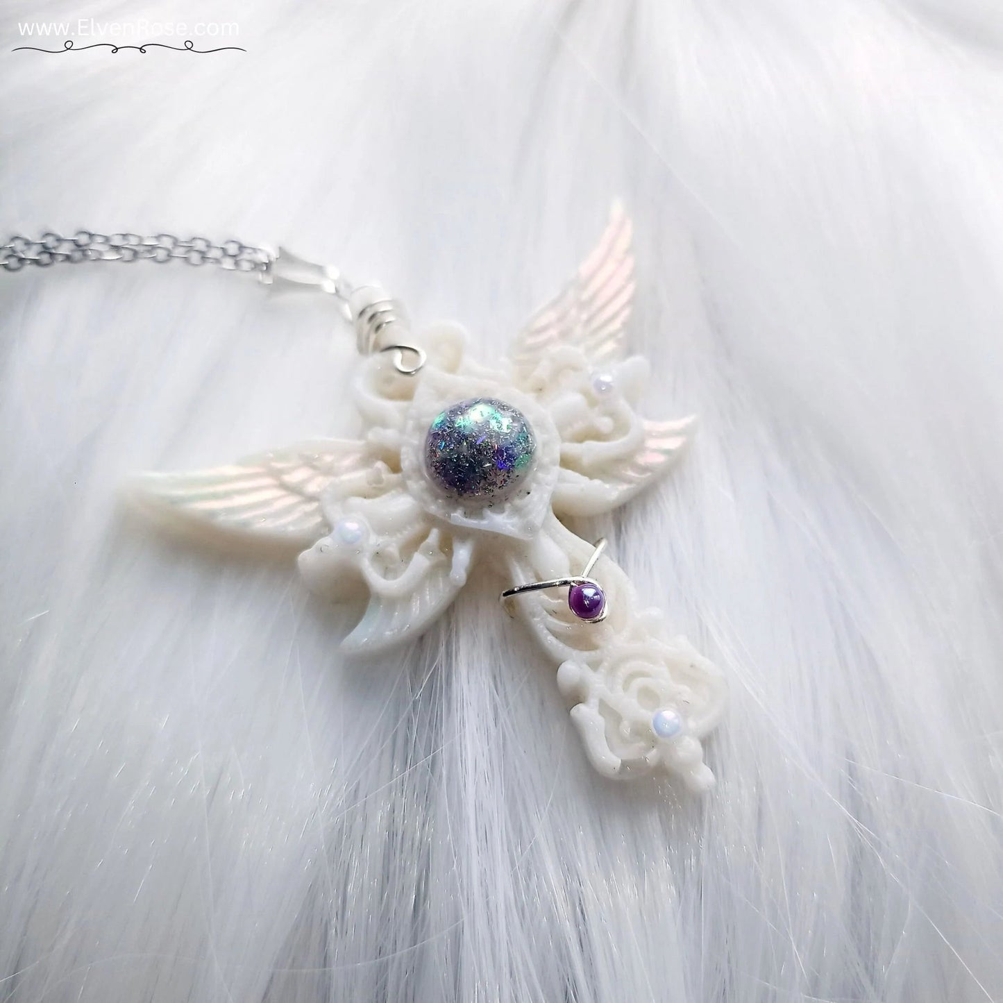 "Winter Angel" Fantasy Resin Pendant - Elven Rose