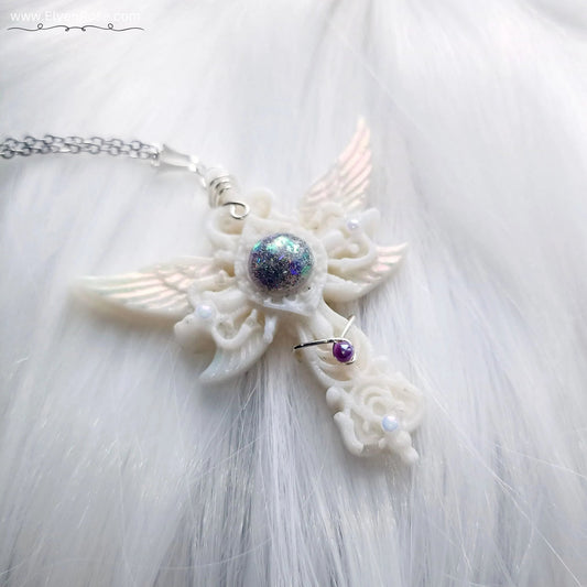 "Winter Angel" Fantasy Resin Pendant - Elven Rose