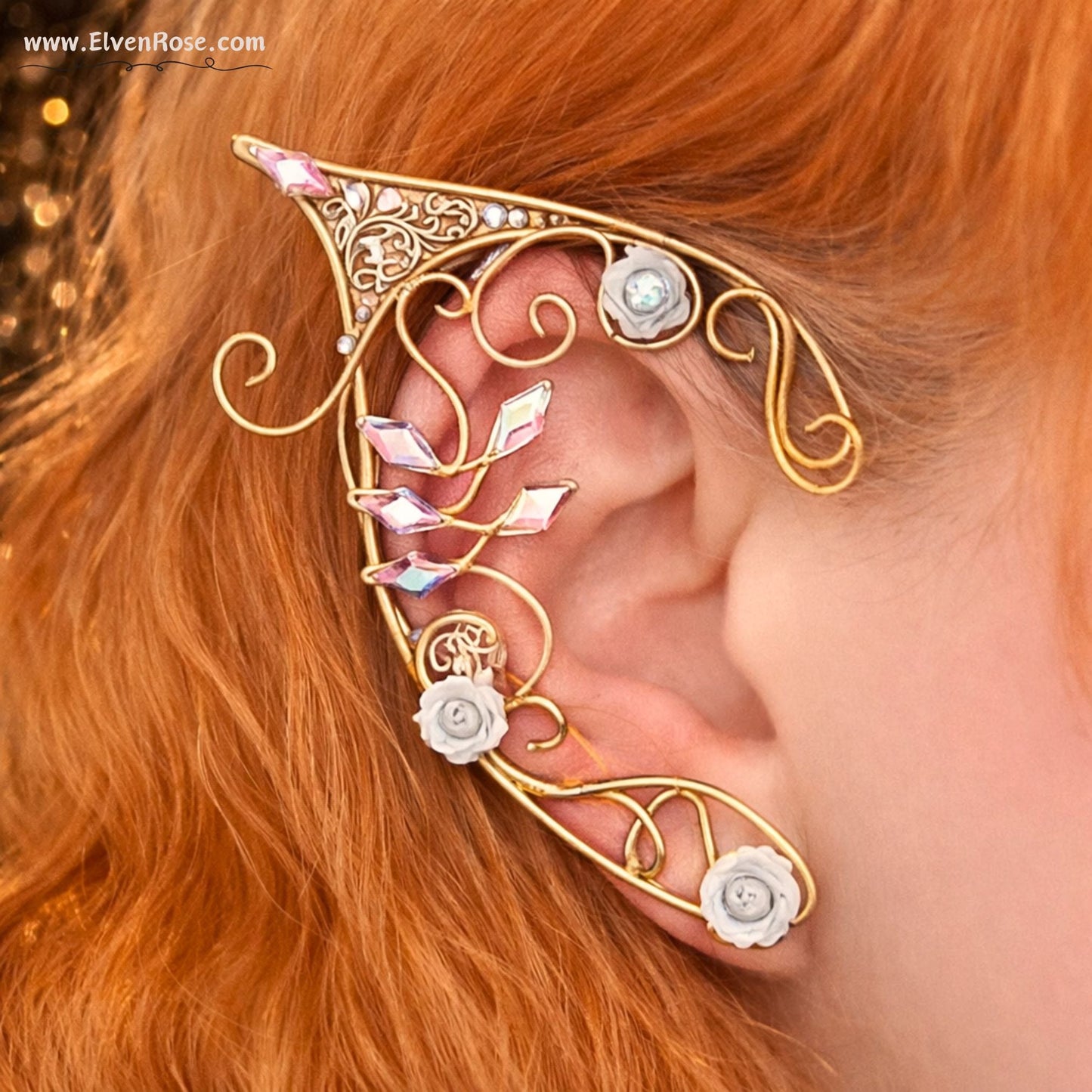 "Winter Garden" Fantasy Elf Ear Cuff Earrings - Elven Rose