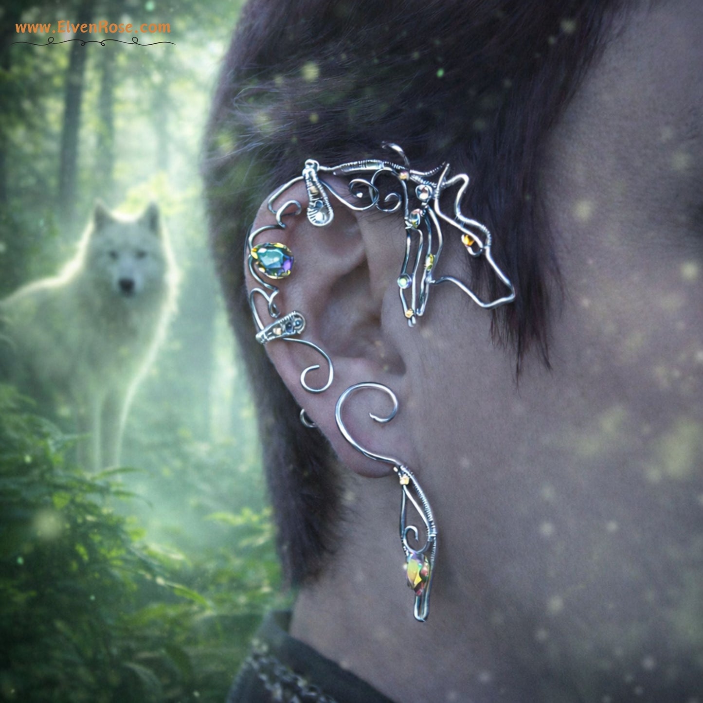 "Wolf Ear Wrap" celestial wolf jewelry - Elven Rose