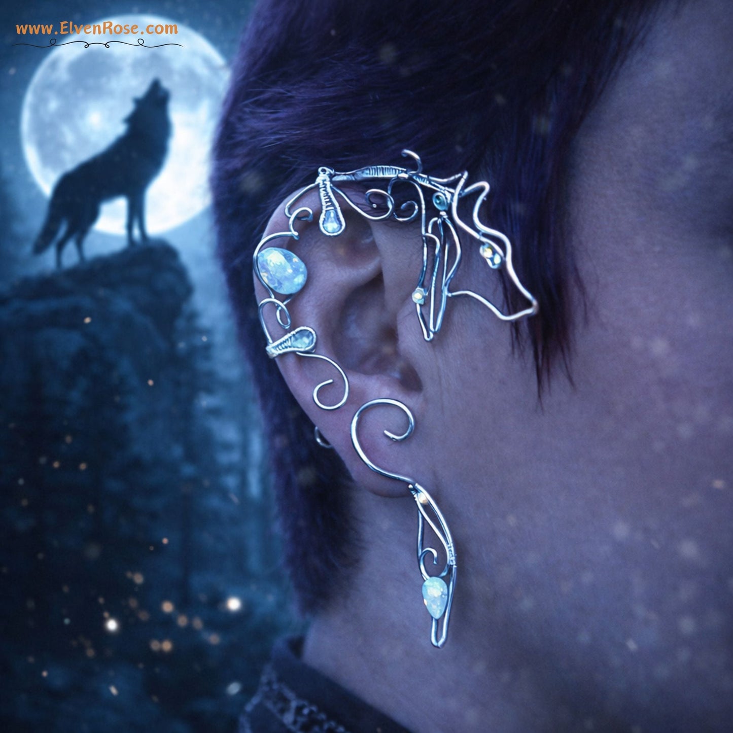 "Wolf Ear Wrap" celestial wolf jewelry - Elven Rose